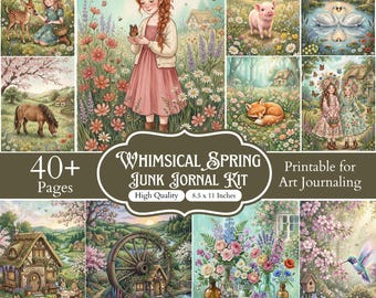 40+ nyckfulla vårsidor med skräpjournal, sött utskrivbart kit med pastellfärger i akvarell, scrapbookpapper med blommiga ephemeramotiv, digital nedladdning