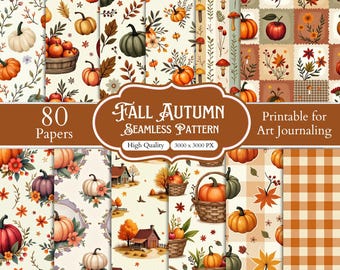 80 Fall Autumn Digital Papers Bundle, Thanksgiving Seamless Patterns, Autumn Leaves Patchwork Papers, Fall Scrapbook Paper, Printable Paper