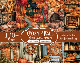Über 130 gemütliche Herbst-Junk-Journal-Seiten, druckbare Papiere mit Herbstmotiven, Halloween-Junk-Journal-Seiten, Vintage-Herbst-Scrapbook-Papier, Herbst-Journal