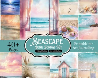 Meereslandschaft Junk Journal Kit, Küstenstrand Ephemera Bundle, Ozean druckbare Seiten, Sommer Journal Papiere, Vintage Seaside Scrapbook Kit