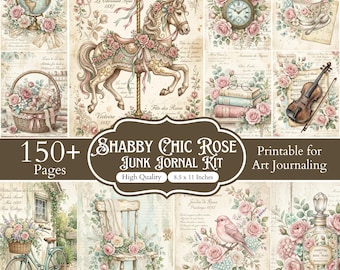 150+ Shabby Chic Rose Junk Journal Kit, Romantic Rose Ephemera Paper Pack, Vintage Floral Journal Sidor, Cottagecore Scrapbook Kit