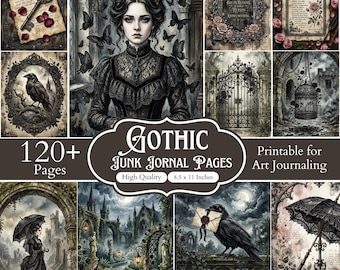 120+ Gothic Junk Journal Pages Bundle, Gothic Junk Journal Kit, Dark Fantasy Printable, Creepy Girl Journal, Gothic Ephemera, Mystic Art