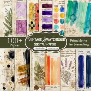 100+ Vintage Swatchbook Digital Papers, Printable Scrapbook Paper Bundle, Vintage Textile Pattern, Junk Journal Background, Digital Download