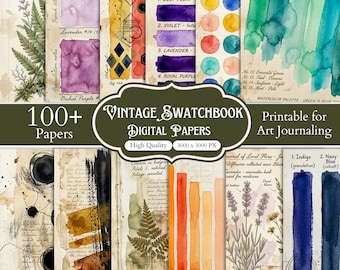 100+ Vintage Swatchbook Digital Papers, Printable Scrapbook Paper Bundle, Vintage Textile Pattern, Junk Journal Background, Digital Download