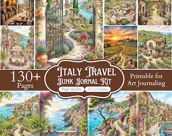 130+ skräpjournalsidor med viskningar från Italien, italienskt rese-ephemera-kit, scrapbook-papper från Italien, europeiska resejournalsidor