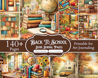 Junk-Journal-Seiten zum Schulanfang, Lehrerpapier, Scrapbook-Set mit Schul-Ephemera, Vintage-Schulpapier, über 140 Seiten (8x11 Zoll)