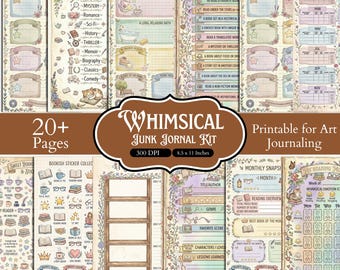 Buch Journal Junk Journal Kit, Lese-Tracker druckbare Seiten, Buchbesprechungsseite, Ephemera Bundle, digitaler Download