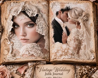 Más de 150 páginas vintage para diario de bodas, papeles blancos imprimibles para parejas románticas, páginas elegantes para diario de bodas, papeles para álbumes de recortes nupciales
