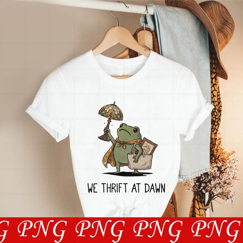We Thrift At Dawn Png, Funny Frog Meme Thrifting Png, Thrift Lover Png, Vintage Collector Gift image 3