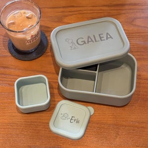 Personalisierte Silikon-Bento-Lunchbox mit Namensgravur, 3-teiliges Schulset, ideales Geschenk zum Schulanfang