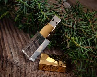 Clé USB 3.0 en cristal de qualité avec gravure GRATUITE | Clé USB de mariage en verre