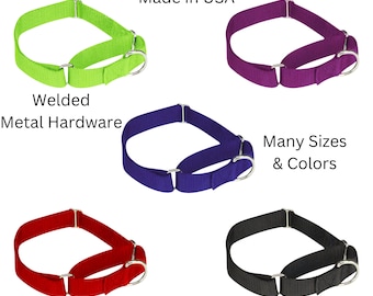 All Nylon Martingale Dog Collars - Slip Over the Head Style - Many Sizes and Colors and Designs - Made in USA - Great for Dog Rescue Groups