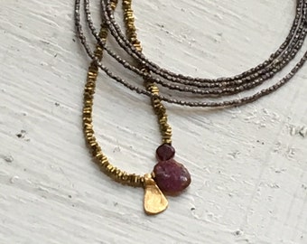 Ruby Necklace with vermeil drop pendant