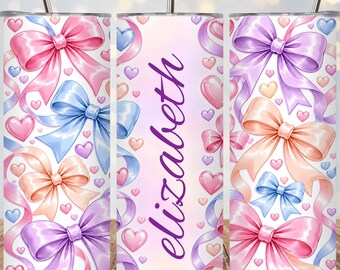 Add Name Vintage Coquette Bow Tumbler Wrap 20 oz Tumbler Wrap PNG, Vintage Girly Bows Soft Girl Sublimation Design
