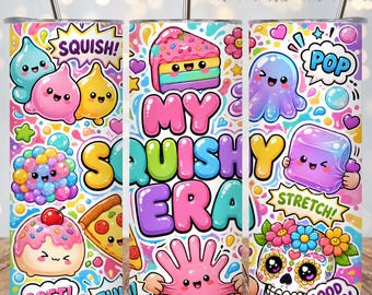 Squishy Era Becherhülle (PNG), Kawaii Fidget Toy (590 ml), schmal, Sublimationsdruck, süßes Pop-Art-Squishy-Design, farbenfroher digitaler Download zum Ausdrucken