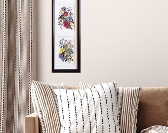 Framed Pressed Flower Art, Botanical Wall Decor, 4 Dried Flower Artworks, Long Floral Wall Art, 5x27.6"