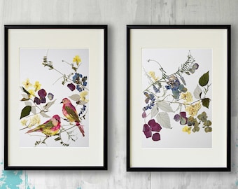 Herbarium print set of 2 flower prints wall art Botanical print Dry flower artwork Flower print Dry flower Pressed flowers Kitchen art