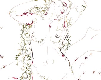 Birth of Venus Pressed Flower Art, Large Woman Portrait, Nature Wall Decor, Pressed botanicals