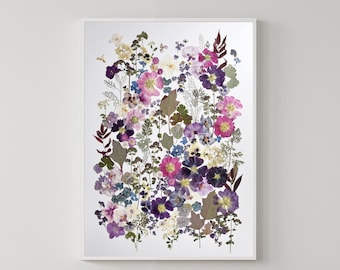 Floral Large print, Pressed flower wall art, Big herbarium, Unique art, Dried flowers art, Floral print, Botanical print