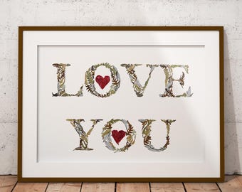 Pressed Flower 'I Love You' Botanical Art: Romantic Floral Gift