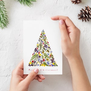 Tarjeta de Navidad de flores prensadas Tarjeta de felicitación árbol de Navidad Regalo de la tarjeta de vacaciones floral