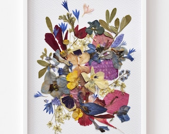 Pressed flower painting Dried flower artwork, floral wall art