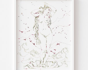 La naissance de Vénus, art floral pressé, portrait de femme, fleurs séchées, art mural nature, grande fleur sèche, peinture féminine