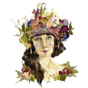 Arte femminile Arte della ragazza con i fiori Stampa femminile Arte con fiori pressati Erbario Arte botanica Decorazione con fiori secchi Arte murale con fiori pressati Stampa floreale