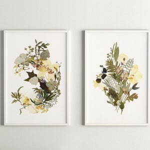 Stampe floreali A4 Senza cornice Set di stampe di fiori Boho Arte di fiori pressati Opere d'arte botaniche Fiori secchi Arte per il soggiorno Arte dell'erbario Arte delle foglie