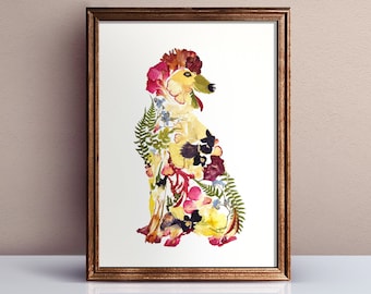 Poodle art print Pressed flower print  Dried flowers picture Floral dog artwork Wall art pressed botanical art dried botanicals animal art