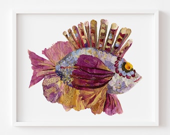 PRINT  pressed flower fish print Dried flowers decor Plant art Flower art Modern wall art Fish art set