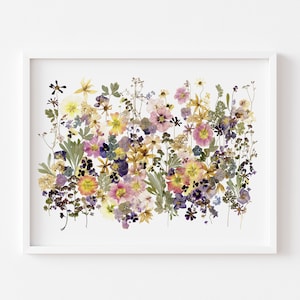 Pressed flower print, Nature wall art prints, Dry flower wall decor, Plant art, Large dried flowers, Botanical flowers print, Large artwork