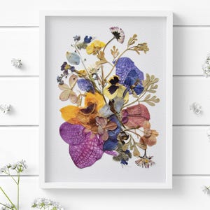 Botanical picture with real dried flowers, Nature Inspired Floral Art Gift