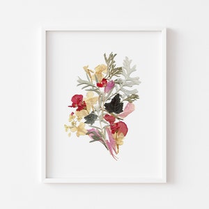 Flower print pressed flowers print Botanical print Dried flowers Wall art decor Herbarium Plant art Living room art Dry flower image 1