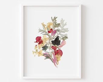 Flower print  pressed flowers print Botanical print Dried flowers Wall art decor Herbarium Plant art Living room art Dry flower