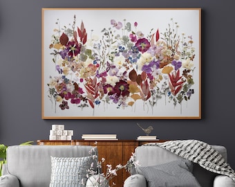Large Pressed Flower Collage: Autumn Floral Wall Art, 39x28"