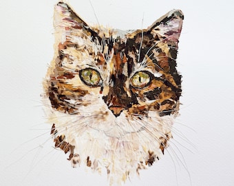 Pressed Flower Cat Portrait: Botanical Art for Cat Lovers (30x40 cm)