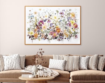 Große gepresste Blumen Kunst, botanische Wanddekoration, natürliches Wohndekor, getrocknete Blumen Kunst, echte Blume Bild