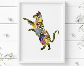 Pressed Flower Cat Print: Fine Art Floral Collage