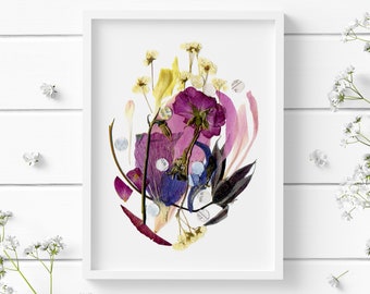 Dried pressed flowers art, Nature prints, Botanical wall art prints, Flowers decor wall, Floral pictures, Plant art print, Preserved flowers