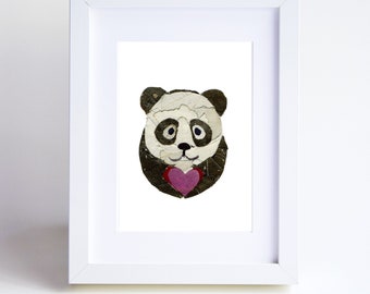 Panda art print Pressed flowers print Floral cute panda art Nursery art decor Nursery decor print Panda decor Safari nursery art