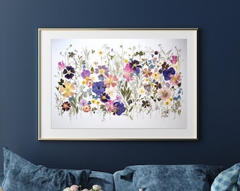 Gepresste Blumencollage: Botanische Wandkunst, Trockenblumen