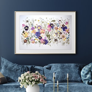 Large Pressed Flower Collage: Botanical Wall Art, Dried Flowers