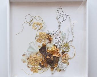 Framed Floral Collage Wall Art: Silk, Natural Materials & Borowski Glass
