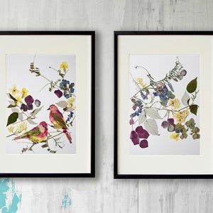 Set di 2 stampe di fiori da erbario, stampe da parete, stampe botaniche, stampe di fiori secchi, stampe di fiori, fiori secchi, fiori pressati, stampe da cucina