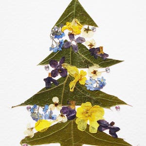 Kerstkaart Botanische print Kerstprint Bloemen kerstkaart cadeau Kaart met geperste bloemen Wenskaart Vakantiekaart Kunstenaars ruilkaarten