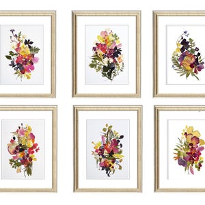 Set di stampe di fiori pressati 11x14 Stampe botaniche Erbario Arte con fiori pressati Arte murale con fiori secchi Set di piante Trittico floreale rosa
