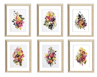 Set of pressed flowers prints 11x14 Botanicals Prints Herbarium Pressed flower art Dry flower wall art plant set floral triptych pink