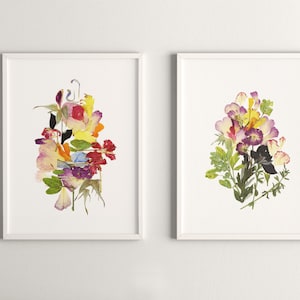 Set of 2 Plant prints Flowers wall decor prints Dry flower art Botanical print set Pressed flower art Herbarium Nature art floral print
