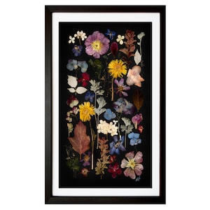 Pressed Flower Print: Herbarium Botanical Art, Floral Collage (11x19 Unframed)